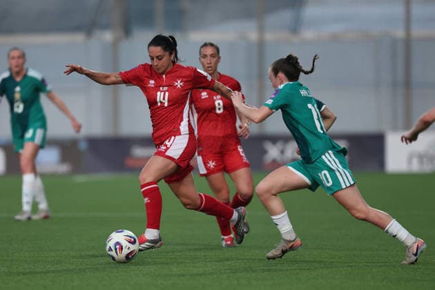 Shona Zammit of Malta is in action during the FIFA Women™s World Cup 2027 European qualifiers League B, Group B2 soccer match between Malta and Nothern Ireland at the Centenary Stadium, Ta™ Qali, Malta on 18 April 2026. Women™s European Qualifiers - Malta v Northern Ireland