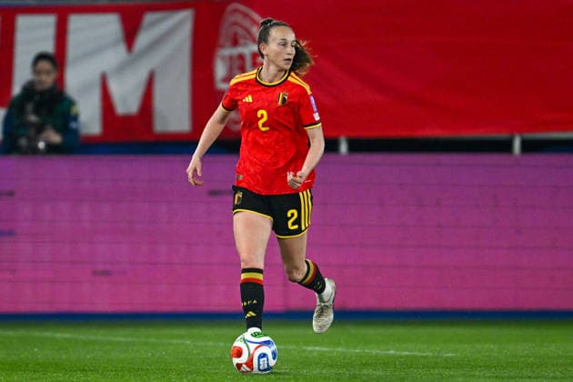 20260418 BELGIUM VS SCOTLAND Sari Kees (2) of Belgium pictured during a women football game between the national teams of Belgium, called the Red Flames and Scotland on the 4th matchday in the league phase of the Uefa Womens Qualifiers, on Saturday 18 April 2026 in Leuven , BELGIUM . Photo Sportpix David Catry Leuven BELGIUM  Copyright: xDavidxCatryx 20260418DC2_3304