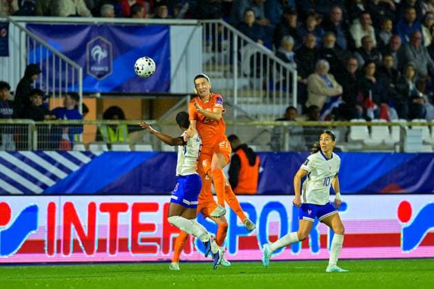AUXERRE , 18-04-2026 , Stade de l Abbe-Deschamps , Season 2025 2026 , UEFA worldcup qualification football , match between France and The Netherlands (women) , picture shows Netherlands player Damaris Egurrola France - Netherlands (women)  x203134775x Copyright: