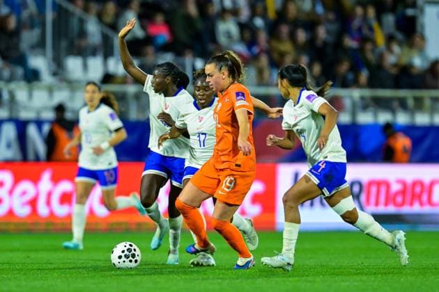 AUXERRE , 18-04-2026 , Stade de l Abbe-Deschamps , Season 2025 2026 , UEFA worldcup qualification football , match between France and The Netherlands (women) , picture shows Netherlands player Romee Leuchter France - Netherlands (women)  x203134919x Copyright: