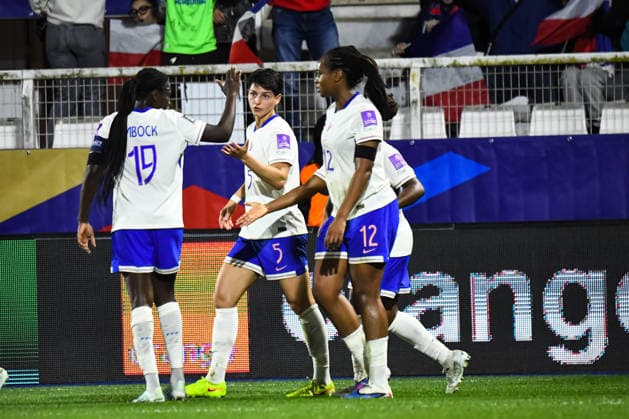 FOOTBALL : France Feminine vs Pays Bas Feminine - Qualidicaion coupe du monde - 4e journÃ e - 18 04 2026 Joie des joueuses de l™equipe de france aprÃ s le but de Marie Antoinette Katoto (France) AuxerreFrance  Copyright: xBaptistexAutissierx