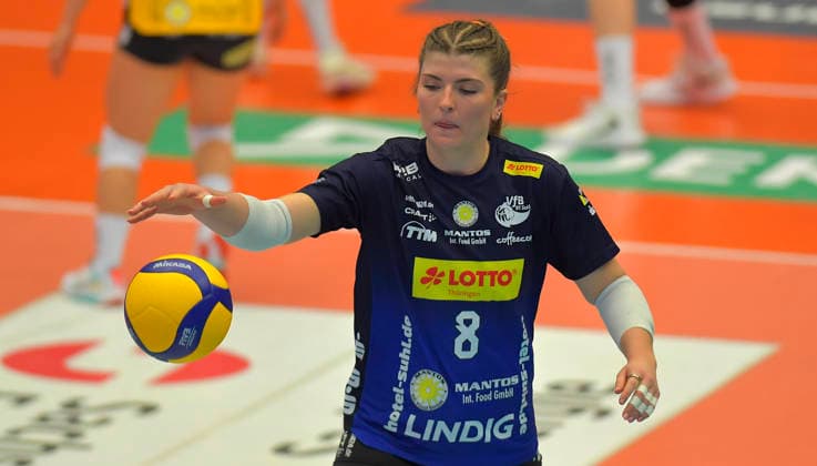 18.04.2026, Suhls Mackenzy Foley mit Ball, Volleyball, Damen, Finalrunde, Dresdner SC - VfB Suhl 2:3, (c) Dresden