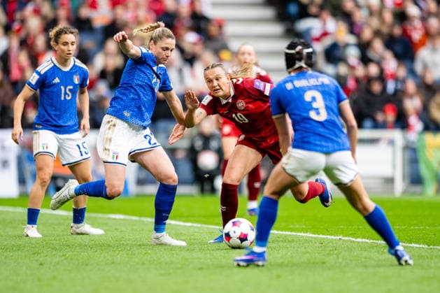 Denmark v Italy, Women™s World Cup Qualification, Copenhagen, Denmark Copenhagen, Denmark. 18th, April 2026. Cecilie Floe (19) of Denmark seen during the Women™s World Cup Qualifier between Denmark and Italy at Parken in Copenhagen. Denmark, Copenhagen  Copyright: xGonzalesxPhoto TobiasxJorgensenx