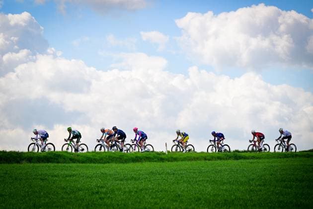 The breakaway group pictured during the men elite Amstel Gold Race one day cycling race, 257,4 km from Maastricht to Valkenburg, The Netherlands, Sunday 19 April 2026. DIRKxWAEM  x171313091x
