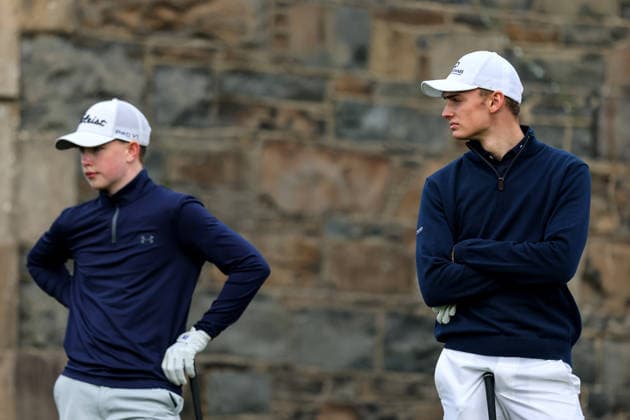 REPRO FREE *PRESS RELEASE NO REPRODUCTION FEE* EDITORIAL USE ONLY Flogas Irish Boys Amateur Open Championship, Malone Golf Club, Belfast 19 4 2026 Patrick Tuffy and Adam Fahey Patrick Tuffy and Adam Fahey 19 4 2026  Copyright: x INPHO RyanxByrnex RB1_0924