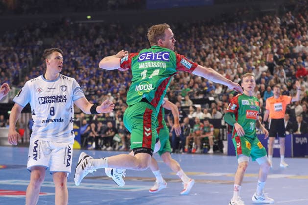 19.04.2026, xgox, Handball - DHB Pokal Spiel Platz 3 SC Magdeburg - TBV Lemgo Lippe emspor, v.l. Omar Ingi Magnusson (Magdeburg, 14) wirft Tor, Torschuetze, erzielt Tor, Treffer, scores the goal Koeln