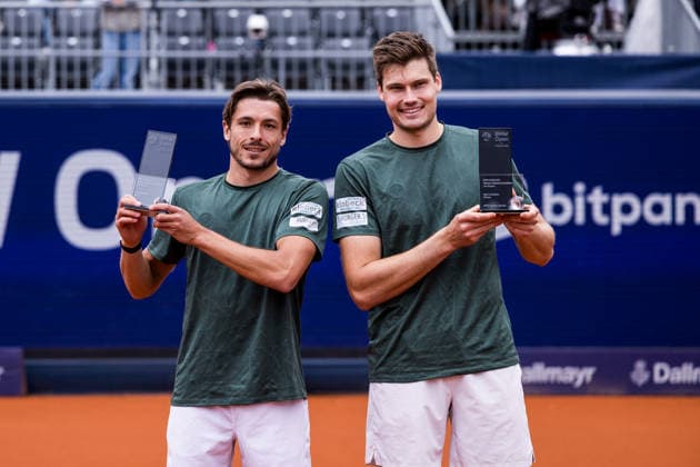 MUNICH, GERMANY - APRIL 19: Jakob Schnaitter (GER) Mark Wallner (GER) pose with the trophies during the trophy ceremony of the BMW Open by Bitpanda Doubles match between Jakob Schnaitter (GER) Mark Wallner (GER) vs Theo Arribage (FRA) Albano Olivetti (FRA) at MTTC Iphitos on April 19, 2026 in Munich, Germany. Bavaria Germany Copyright: xSteffiexWunderlx