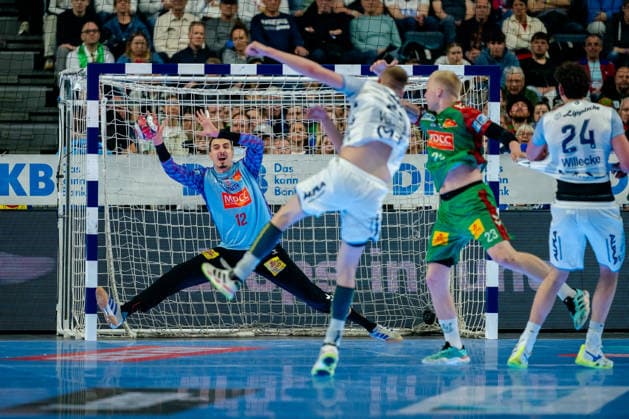 Köln, 19.04.2026, Handball, Herren, Lidl Final4, DHB Pokal, Spiel um Platz 3, TBV Lemgo Lippe - SC Magdeburg Matej Mandic (SC Magdeburg, 12) mit einer Parade Köln Lanxess Arena NRW Germany