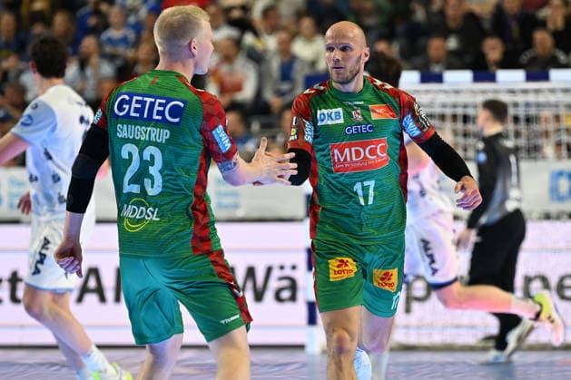 GER, Lanxess Arena Koeln, HBL, LIDL FINAL4, Men, Spiel um Platz 3, TBV Lemgo Lippe vs. SC Magdeburg 19.04.2026, Lanxess Arena , Koeln , GER, Lanxess Arena Koeln, HBL, LIDL FINAL4, Men, Spiel um Platz 3, TBV Lemgo Lippe vs. SC Magdeburg , im Bild: Torjubel Jubel Jubellauf, Tim Hornke (SC Magdeburg 17), Magnus Saugstrup Jensen (SC Magdeburg 23),