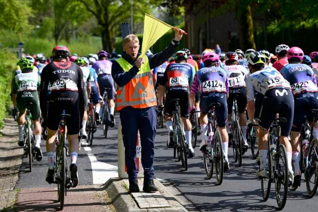Amstel Gold Race 2026 Cycling Race VALKENBURG, THE NETHERLANDS - APRIL 19 : illustration picture steward - security during the 60th edition of Amstel Gold Race an UCI World Tour 1.UWT one day cycling road race for Men Elite of 220 km with start in Maastricht and finish in Valkenburg on April 19, 2026 in Valkenburg, The Netherlands, 19 04 2026 ( Motordriver Kenny Verfaillie - Valkenburg The Netherlands  Copyright: xVincentxKalutx