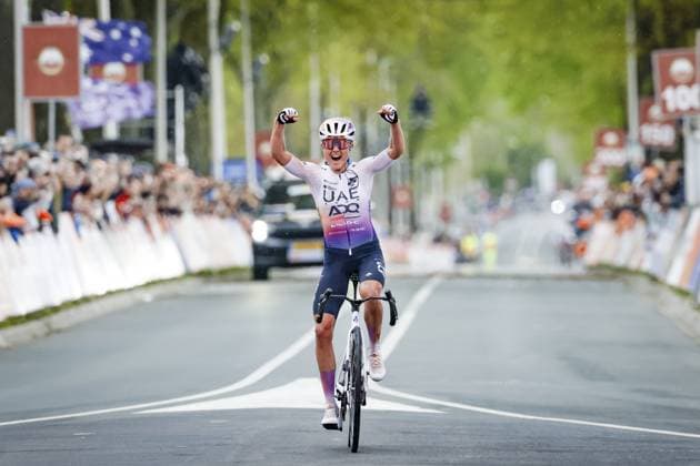 VALKENBURG - Paula Blasi (UAE Team ADQ) celebrates her victory at the finish of the 2026 Amstel Gold Race for women in Valkenburg. MARCEL VAN HOORN ANP xVIxANPxSportx xxANPxIVx 556200928 originalFilename: 556200928.jpg