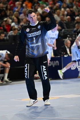 GER, Lanxess Arena Koeln, HBL, LIDL FINAL4, Men, Spiel um Platz 3, TBV Lemgo Lippe vs. SC Magdeburg 19.04.2026, Lanxess Arena , Koeln , GER, Lanxess Arena Koeln, HBL, LIDL FINAL4, Men, Spiel um Platz 3, TBV Lemgo Lippe vs. SC Magdeburg , im Bild: Constantin Möstl Moestl Torwart (TBV Lemgo 1), freut sich ueber einen gehaltenen Ball