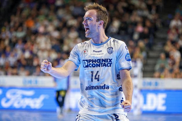 19.04.2026, xsscx, Handball, DHB-Pokal Lidl Final4, Spiel um Platz 3, TBV Lemgo-Lippe - SC Magdeburg, Saison 2025 2026 Herren, Lanxess Arena, Köln: Bobby Schagen (TBV Lemgo Lippe 14) jubelnd nach dem Treffer Photo: xSandraxScherningxPressefotoKochx Nordrhein-Westfalen Deutschland