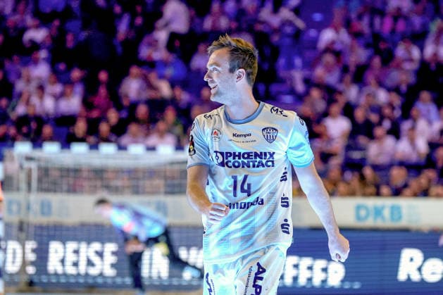 19.04.2026, xsscx, Handball, DHB-Pokal Lidl Final4, Spiel um Platz 3, TBV Lemgo-Lippe - SC Magdeburg, Saison 2025 2026 Herren, Lanxess Arena, Köln: Bobby Schagen (TBV Lemgo Lippe 14) jubelnd nach dem Treffer Photo: xSandraxScherningxPressefotoKochx Nordrhein-Westfalen Deutschland
