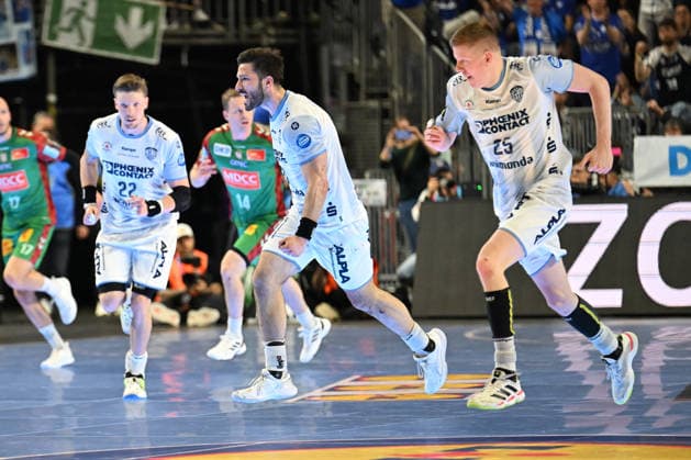 GER, Lanxess Arena Koeln, HBL, LIDL FINAL4, Men, Spiel um Platz 3, TBV Lemgo Lippe vs. SC Magdeburg 19.04.2026, Lanxess Arena , Koeln , GER, Lanxess Arena Koeln, HBL, LIDL FINAL4, Men, Spiel um Platz 3, TBV Lemgo Lippe vs. SC Magdeburg , im Bild: Torjubel Jubel Jubellauf, Tim Suton (TBV Lemgo 23), Niels Versteijnen (TBV Lemgo 25),