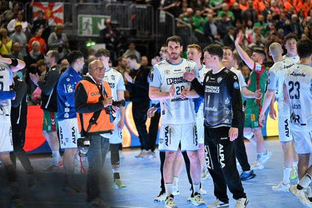 GER, Lanxess Arena Koeln, HBL, LIDL FINAL4, Men, Spiel um Platz 3, TBV Lemgo Lippe vs. SC Magdeburg 19.04.2026, Lanxess Arena , Koeln , GER, Lanxess Arena Koeln, HBL, LIDL FINAL4, Men, Spiel um Platz 3, TBV Lemgo Lippe vs. SC Magdeburg , im Bild: nach Ende des Spiels freuen sich die Lemgoer ueber den Sieg und 3. Platz