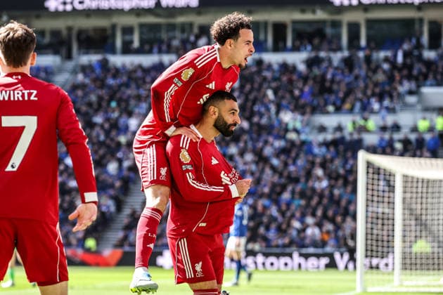 Premier League: Everton v Liverpool Mohamed Salah of Liverpool celebrates his goal to make it 0-1 during the Premier League match Everton vs Liverpool at Hill Dickinson Stadium, Liverpool, United Kingdom on 19 April 2026 (Photo by Alfie Cosgrove News Images) Liverpool Hill Dickinson Stadium Merseyside United Kingdom Copyright: xAlfiexCosgrove NewsxImagesx