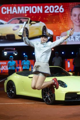 Siegerin Elena Rybakina (KAZ) im Bild mit Sieger Pokal vor Porsche 911, Freude, Jubel, Emotion, GER, Elena Rybakina vs. Karolina Muchova, Tennis, ATP, Tennis Herren Turnier, WTA, Tennis Damen 500, Porsche Tennis Grand-Prix, Finale, 19.04.2026, GER, Elena Rybakina vs. Karolina Muchova, Tennis, ATP-Turnier, WTA 500, Porsche Tennis Grand-Prix, Finale, 19.04.2026, Stuttgart Copyright: xEibner-Pressefoto EdwardxCheungx EP_ECG