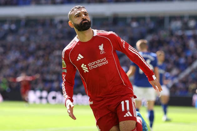 Everton v Liverpool 19 April 2026, Liverpool - Premier League Football - Everton v Liverpool - Mohamed Salah of Liverpool celebrates scoring the opening goal - Photo: Jacques Feeney Offside. Liverpool UK Copyright: xJacquesxFeeneyx xOffsidexOffside