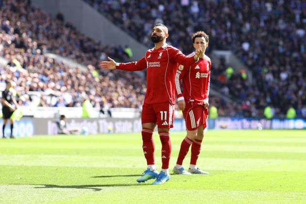 Everton v Liverpool 19 April 2026, Liverpool - Premier League Football - Everton v Liverpool - Mohamed Salah of Liverpool celebrates scoring the opening goal - Photo: Jacques Feeney Offside. Liverpool UK Copyright: xJacquesxFeeneyx xOffsidexOffside