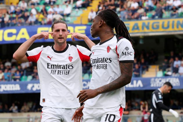 AC Milan s Adrien Rabiot celebration goal 10-1 the Serie A soccer match between Hellas Verona and A.C. Milan at the Bentegodi Stadium in Verona, north west Italy - Sunday , April 19 , 2026. - Soccer .  Copyright: xPaolaxGarbuio Lapressex