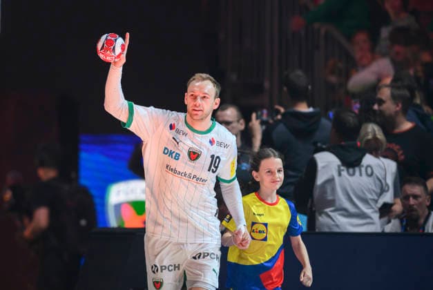 Einlauf Mathias GIDSEL (B). Finale Füchse Berlin (B) - Bergischer HC (BHC), am 19.04.2026. Handball DHB Pokal Final4 2026, vom 18.04 - 19.04.2026 in Koeln Deutschland. Â