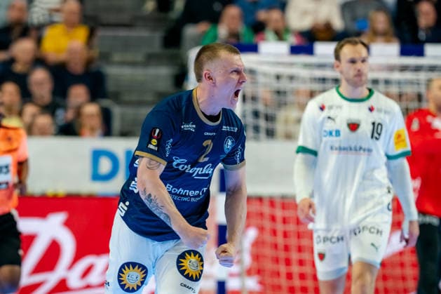 Köln, 19.04.2026, Handball, Herren, Lidl Final4, DHB Pokal, Finale, Füchse Berlin - Bergischer HC Noah Beyer (Bergischer HC, 2) jubelt nach einem Treffer Köln Lanxess Arena NRW Germany