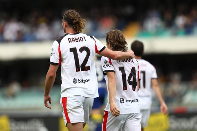 April 19, 2026, Verona, Veneto, Italy: ADRIEN RABIOT 12 of AC Milan celebrates scoring his side s first goal in the Matchday 33 of 38 of the Serie A 2025 26 between HELLAS VERONA and AC MILAN at the Bentegodi Stadium in Verona, Italy. Verona Italy - ZUMAc179 20260419_zep_c179_002 Copyright: xMickaelxChavetx