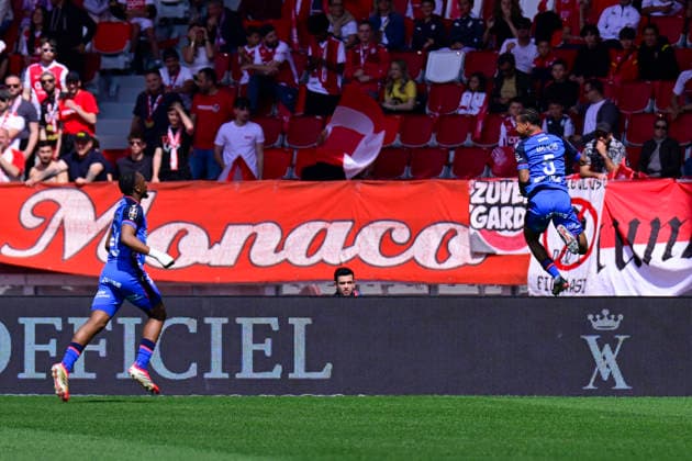 FOOTBALL : AS Monaco VS AJ Auxerre - Ligue 1 McDonald s - 19 04 2026 Joy AJA - But KÃ vin Danois - Ligue 1 McDonald s match between AS Monaco and AJ Auxerre on April 19, 2026 at the Louis II Stadium in Monaco. MonacoMonaco  Copyright: xWilliamxCannarellax