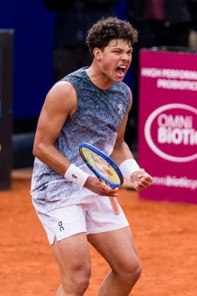 MUNICH, GERMANY - APRIL 19: Ben Shelton (USA) cheers, screams during the BMW Open by Bitpanda Singles match between Flavio Cobolli (ITA) vs Ben Shelton (USA) at MTTC Iphitos on April 19, 2026 in Munich, Germany. Bavaria Germany Copyright: xSteffiexWunderlx