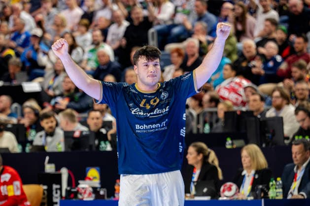 Köln, 19.04.2026, Handball, Herren, Lidl Final4, DHB Pokal, Finale, Füchse Berlin - Bergischer HC Aron Seesing (Bergischer HC, 49) jubelt nach einem Treffer Köln Lanxess Arena NRW Germany