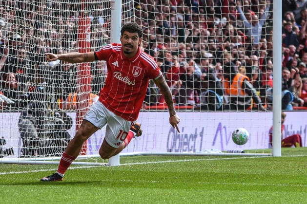 Nottingham Forest v Burnley, English Premier League, The City Ground, Nottingham, UK - 19 April 2026 Nottingham Forest s Morgan Gibbs-White celebrates after scoring , UK NEWSPAPERS OUT Copyright: xRichardxBowcottx