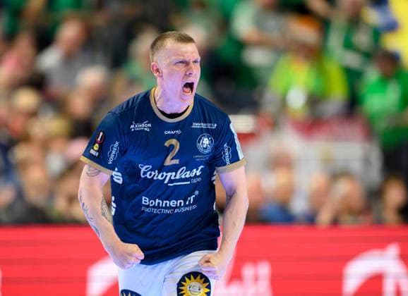 Jubel Noah BEYER (BHC) Finale Füchse Berlin (B) - Bergischer HC (BHC), am 19.04.2026. Handball DHB Pokal Final4 2026, vom 18.04 - 19.04.2026 in Koeln Deutschland. Â