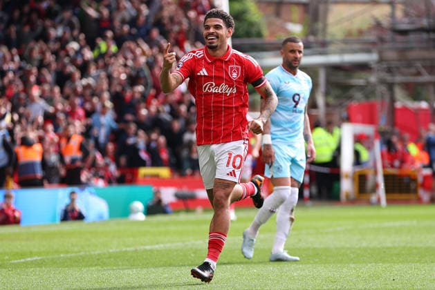 Nottingham Forest v Burnley, Premier League Morgan Gibbs-White of Nottingham Forest celebrates his third goal making it 3-1 to Nottingham Forest during the Nottingham Forest v Burnley Premier League match at the City Ground, West Bridgford, England on 19 April 2026 Credit: Ryan Crockett Every Second Media Editorial use only. All images are copyright Every Second Media Limited. No images may be reproduced without prior permission. All rights reserved. Premier League and Football League images are subject to licensing agreements with Football DataCo Limited. see https: www.football-dataco.com Copyright: xIMAGO EveryxSecondxMediax ESM-1916-0106 RyanxCrockettx xEveryxSecondxMediax