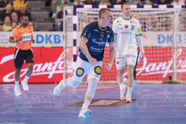 19.04.2026 ,xgox, Handball - DHB Pokal Finale Füchse Berlin - Bergischer HC emspor, v.l. Noah Beyer (Bergischer HC, 2) Jubel, Torjubel, jubelt ueber das Tor, celebrate the goal, celebration Koeln
