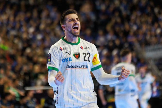 Nejc CEHTE (Fuechse Berlin, 22) Jubel, Freude, Leidenschaft, Erfolg, Emotion, Begeisterung, positive Emotionen GER, Fuechse Berlin vs. Bergischer HC, Handball, DHB-Pokal, LIDL Final4, Finale, Spielzeit 2025 2026, 19.04.2026, GER, Fuechse Berlin vs. Bergischer HC, Handball, DHB-Pokal, LIDL Final4, Finale, Spielzeit 2025 2026, 19.04.2026, Koeln Copyright: xEibnerxPressefoto OliverxSchmidtx EP_OST