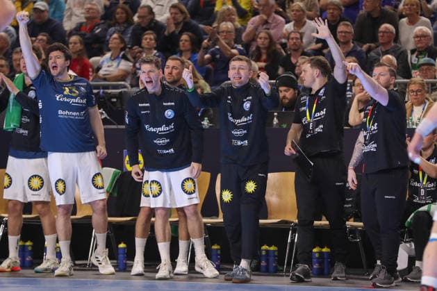 19.04.2026 ,xgox, Handball - DHB Pokal Finale Füchse Berlin - Bergischer HC emspor, v.l. Lukas Diedrich (Bergischer HC, 16) Jubel, Torjubel, jubelt ueber das Tor, celebrate the goal, celebration Koeln
