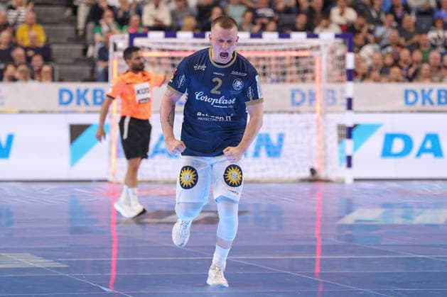 19.04.2026 ,xgox, Handball - DHB Pokal Finale Füchse Berlin - Bergischer HC emspor, v.l. Noah Beyer (Bergischer HC, 2) Jubel, Torjubel, jubelt ueber das Tor, celebrate the goal, celebration Koeln