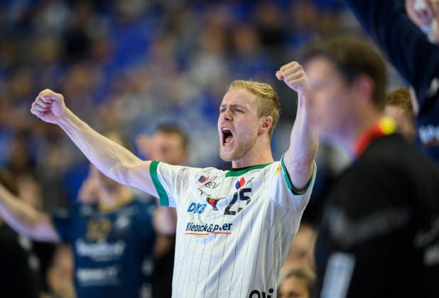 Jubel Matthes LANGHOFF (B) Finale Füchse Berlin (B) - Bergischer HC (BHC), am 19.04.2026. Handball DHB Pokal Final4 2026, vom 18.04 - 19.04.2026 in Koeln Deutschland. Â