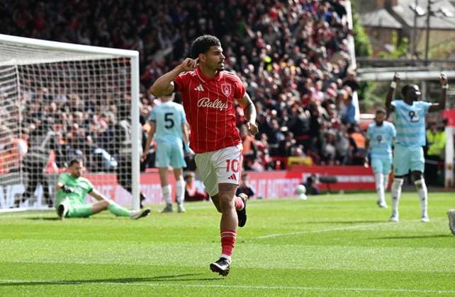 Morgan Gibbs-White of Nottingham Forest celebrates after scoring the team s second goal Nottingham Forest v Burnley, Premier League, Football, City Ground, Nottingham, UK - 19 Apr 2026Nottingham City Ground United Kingdom EDITORIAL USE ONLY No use with unauthorised audio, video, data, fixture lists, club league logos or live services. Online in-match use limited to 120 images, no video emulation. No use in betting, games or single club league player publications. Copyright: xAnnaxGowthorpe Shutterstockx 16832208bb