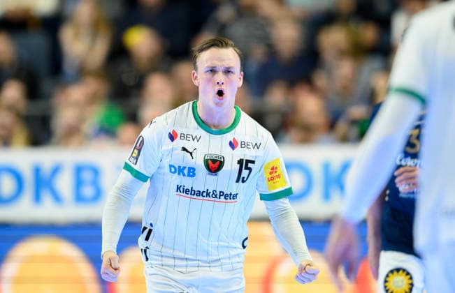 Jubel Tobias Groendahl (Gröndahl) (B). Finale Füchse Berlin (B) - Bergischer HC (BHC), am 19.04.2026. Handball DHB Pokal Final4 2026, vom 18.04 - 19.04.2026 in Koeln Deutschland. Â