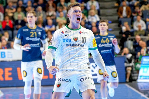 19.04.2026, xsscx, Handball, DHB-Pokal Lidl Final4, Finale, Füchse Berlin - Bergischer HC, Saison 2025 2026 Herren, Lanxess Arena, Köln: Lasse Andersson (Füchse Berlin 11) feiert einen Treffer Photo: xSandraxScherningxPressefotoKochx Nordrhein-Westfalen Deutschland