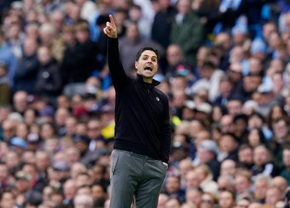 Manchester, England, 19th April 2026. Mikel Arteta manager of Arsenal during the Manchester City vs Arsenal Premier League match at the Etihad Stadium, Manchester. Picture credit should read: Andrew Yates Sportimage EDITORIAL USE ONLY. No use with unauthorised audio, video, data, fixture lists, club league logos or live services. Online in-match use limited to 120 images, no video emulation. No use in betting, games or single club league player publications. SPI_060_AY_Man_City_Arsenal SPI-4704-0059