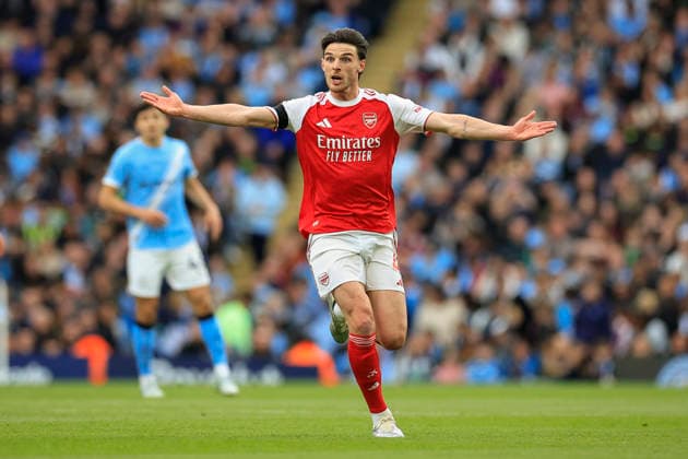 Manchester City v Arsenal, Premier League Declan Rice (41) of Arsenal during the Premier League match between Manchester City and Arsenal at the Etihad Stadium, Manchester, UK on 19 April 2026. Manchester Etihad Stadium Manchester UK Editorial use only DataCo restrictions apply See www.football-dataco.com , Copyright: xConorxMolloyx PSI-24102-0041