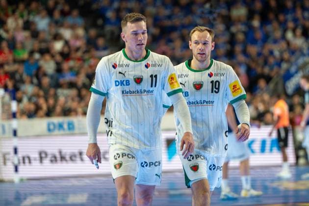 Lasse Andersson, Aussen, (Fuechse Berlin 11), Mathias Gidsel, Rueckraum, (Fuechse Berlin 19), Bergischer HC - Fuechse Berlin, DHB-Pokal Maenner, Herren, 6. Spieltag, Finale, Daikin HBL, Lidl Final 4, 19.04.2026 Köln NRW Deutschland