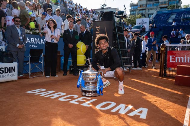 ATP, Tennis Herren 500 - Final of Barcelona Open Banc Sabadell in Barcelona, Spain, 19, April, 2026. Final of Barcelona Open Banc Sabadell match between Andrey Rublev (RUS) and Arthur Fils (FRA) in Reial Club de Tennis Barcelona, Barcelona, Spain, on April 19, 2026. Arthur Fils (FRA) posing with the Trophy. Barcelona Reial Club de Tennis Barcelona Barcelona Spain