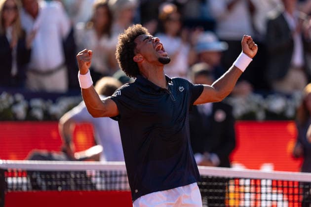 ATP, Tennis Herren 500 - Final of Barcelona Open Banc Sabadell in Barcelona, Spain, 19, April, 2026. Final of Barcelona Open Banc Sabadell match between Andrey Rublev (RUS) and Arthur Fils (FRA) in Reial Club de Tennis Barcelona, Barcelona, Spain, on April 19, 2026. Arthur Fils (FRA) celebrates the victory at the end of the match. Barcelona Reial Club de Tennis Barcelona Barcelona Spain