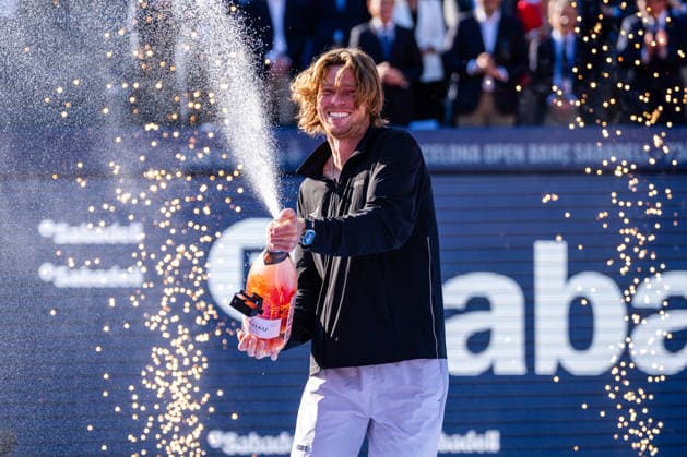ATP, Tennis Herren 500 - Final of Barcelona Open Banc Sabadell in Barcelona, Spain, 19, April, 2026. Final of Barcelona Open Banc Sabadell match between Andrey Rublev (RUS) and Arthur Fils (FRA) in Reial Club de Tennis Barcelona, Barcelona, Spain, on April 19, 2026. Andrey Rublev (RUS). Barcelona Reial Club de Tennis Barcelona Barcelona Spain