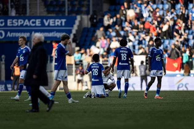 FOOTBALL : Racing de Strasbourg - Stade Rennes F. C - Ligue 1 - Stade de la Meinau - 19 04 2026 Joie des joueurs de l equipe de Stade Rennes F. C apres leur victoire  Copyright: xelyxandroxcegarrax