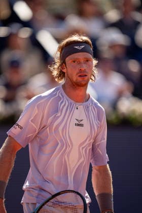 ATP, Tennis Herren 500 - Final of Barcelona Open Banc Sabadell in Barcelona, Spain, 19, April, 2026. Final of Barcelona Open Banc Sabadell match between Andrey Rublev (RUS) and Arthur Fils (FRA) in Reial Club de Tennis Barcelona, Barcelona, Spain, on April 19, 2026. Andrey Rublev (RUS). Barcelona Reial Club de Tennis Barcelona Barcelona Spain